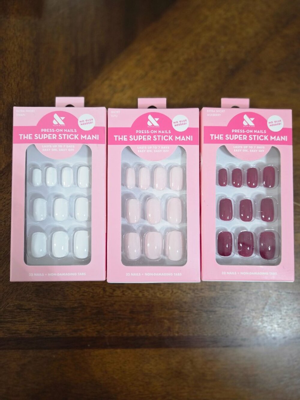 Olive & June Super Stick Mani Press-On Nails Lot of 3 Swan, Tutu, Mulberry, NEW